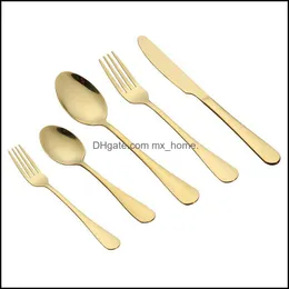 Gold Sier Edelstahl Wohnung Set Food Grade Sierware Besteckutensilien enthalten Messer Fork Löffel Drop Lieferung 2021 Sets Küche Dining