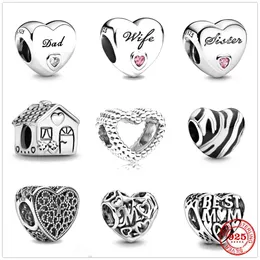 925 Sterling Silver Ciondola Charm dolce casa casa Papà Sorella Mamma moglie amore cuore fai da te fine Bead Fit Pandora Charms Bracciale gioielli fai da te Accessori