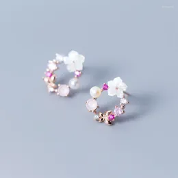 Stud MloveAcc Real 925 Sterling Silver Spring Flower Earrings Pink Clear CZ för kvinnliga smycken Moni2222