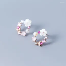 Stud Mloveacc Real 925 Sterling Silver Spring Flower Colkings Pink Clear CZ dla kobiet biżuteria moni22