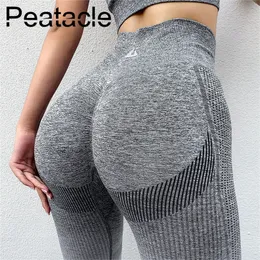Peatacle Women High Weist Leggings Quick Dry Breatable Running Sports Prouts Yoga Pants Ombre Seamless Ladies Black 201014