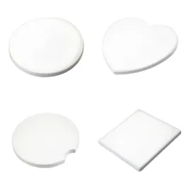 Sublimação coaster de cerâmica branca tapetes de 2,5 polegadas transferência de borracha de borracha em branco Pads redondas de coração quadrado para sublimação por ar A12