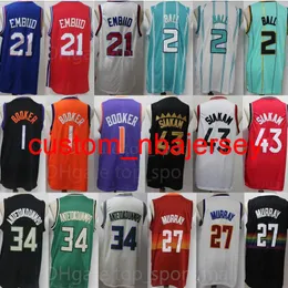 Maglia da basket All Team Pascal Siakam 43 Joel Embiid 21 LaMelo Ball 2 Devin Booker 1 Giannis Antetokounmpo 34 Jamal Murray 27 Stitched S-XXL