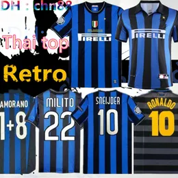 Interfinały Koszulka piłkarska 2009 2010 MILITO BATISTUTA SNEIJDER ZANETTI 10 11 02 03 08 09 MILAN Retro Pizarro Piłka nożna 1997 1998 97 98 99 Djorkaeff Baggio RONALDO chn88