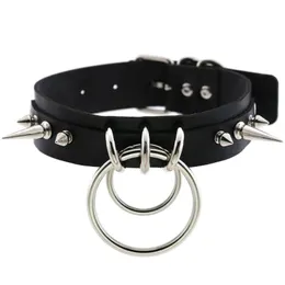 Chokers Wild Punk Большой сплав O-образный круг подвеска Colier Colier Choker Женский ожерелье для кожи