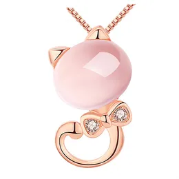 Целью розового золота ожерелья милый Quartz Quartz Розовый опал ожерелье для женщин ювелирные ювелирные изделия Дети Дети Дети Подарок для кошки ожерелье