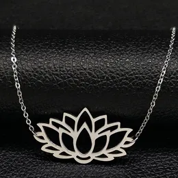 Naszyjniki wiszące Lotus stali nierdzewnej Oświadczenie Naszyjka dla kobiet srebrna biżuteria Flor de loTo kołnierz Mujer N1015S02