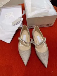 Italien London Baily Pumps Glitzer Damen Sandalen Schuhe Kristall Perlenriemen Perfektes Brauthochzeitskleid Spitzschuh Low Heels Lady Luxus EU35-42