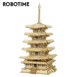 Robotime Five Storied Pagoda 3D Träpussel leksaker för barn Barn födelsedagspresent TGN02 220715