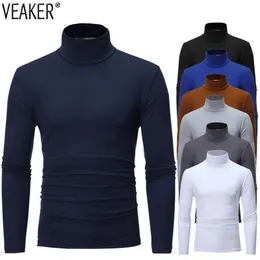 Män s solid color turtleneck skjortor manlig smal passform långärmad svart vit män tshirt ops m 3xl 220714