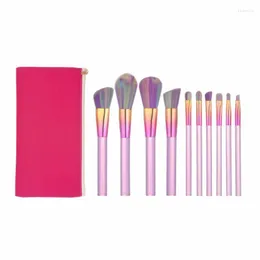 Pincéis de maquiagem 10 PCs/Definir fundação colorida da cabeça de escova Blush Shadow Shadow Makeupbrush Kit transparente rosa/azul alças trin22
