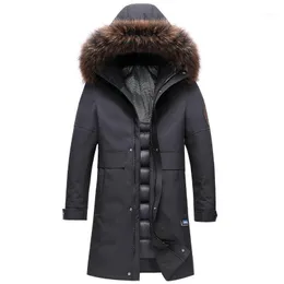 남성용 파카 스 2022 긴 두껍게 따뜻한 겨울 Mannen Jas Real Fur Collar Hoody Giacchetto Uomo Con Piuma