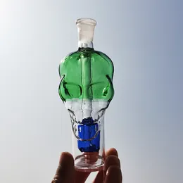 Skull Hookah Green Blue Color Glass Bong Oil Rigs smoking Pipes Glass Bowl Shisha Round of Small Pot Ash Catchers Water Pipe Percolater Bubbler Bongs silicone straw