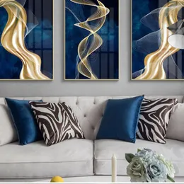 Dipinti astratti su tela murale Golden Blue Line Wall Art Immagine per la casa Decorazione di lusso Soggiorno Poster senza cornice