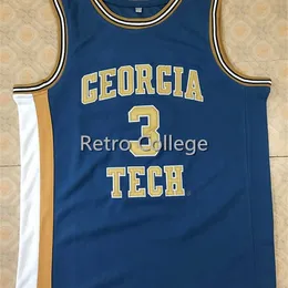 Sjzl98 Men's #3 Stephon Marbury Georgia Tech College Retro throwback basketball jersey Stitched any Number and name