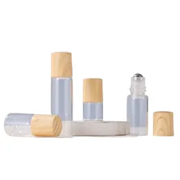 1 ml, 2 ml, 3 ml, 5 ml, leere Rollflasche, klares Glas, Kosmetikprobe, Augencreme, ätherisches Öl, Stahlrollerfläschchen, Plastikdeckel aus falschem Holz, kleiner nachfüllbarer Parfümbehälter