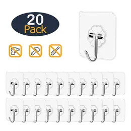 20Pcs Transparent Wall Hooks Waterproof Oilproof Self Adhesive Hooks Reusable Seamless Hanging Hook For Kitchen Bathroom Office 220527