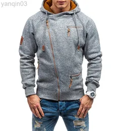 Nieuwe Mode Herfst Hooides Mannen Schuine Rits Sweatshirts Mannen Streetwear Kleding Grey Fleece Hoody Man Overjas L220801