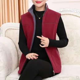 Autumn Winter Vest MiddleAged Women Elegant Warm Fleece Vest Womens Standing collar Vintage Coat Female 5XL LM89 220812