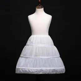 White Children Petticoat 3 Hoops One Layer Kids Lace Trim Flower Girl Dress Underskirt Elastic Waist
