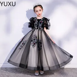 Högkvalitativ tjej Pageantklänningar Black First Holy Communion Dresses For Girl Tulle spetsbefäl Toddler Pageant Flower Girl Dress for Wedding and Birthday