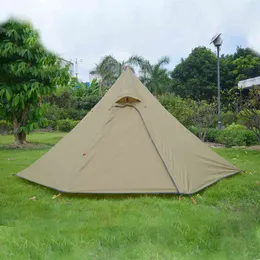 3-4 Person Ultralight Outdoor Camping Pyramid Tent Waterproof Silnylon Teepee Large Rodless Tent Breathable With a Chimney Hole H220419