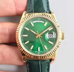 프로모션 고품질 럭셔리 시계 Daydate 118138-L 시리즈 녹색 36mm 18k 골드 트라이앵글 크랙 베젤 자동 이동 시계