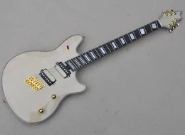 Natural Wood Color Electric Guitar with Fan Frets and Pickups