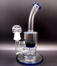 9 inch Clear Glass Water Bong Hookah with Thick Blue Base Tree Perclator recycler Filter for Smoking Pipes