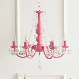 Pendant Lamps Nordic Pastoral Korean Pink / White Princess Girl Child Room Bedroom Dining Crystal Chandelier LampsPendant