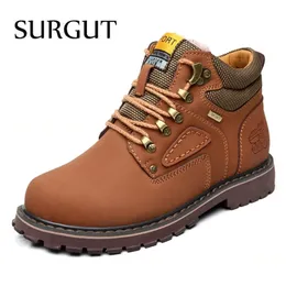 SURGUT Winter New Men Ankle Boots Motorcycle Fur Plush Warm Classic Fashion Snow Boot Autumn Men Casual Outdoor Working Boots 201204