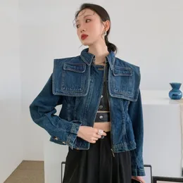 Women's Jackets ZCSMLL Fall 2022 Denim Jacket Women Fashion Slim Cape Coat Dark Blue Jean Ladies Designer Autumn Clothing