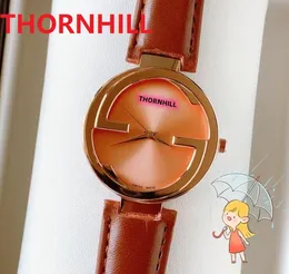 Hochwertiges Topmodell, modische Damenuhr, 38 mm, lässige kleine Damen-G-Armbanduhr, Roségold, echtes Leder, drei Nadeln, Designer-europäische Modeuhr