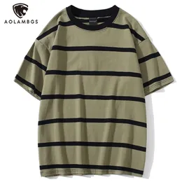 aolamegs men tシャツカラーブロックプリント3色オプションのティーシャツシンプルなハイストリートベーシックオールマッチカーゴトップスオールストリートウェア220618
