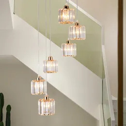 Pendant Lamps Stair Long Chandelier Nordic Crystal Modern Minimalist Villa Duplex Floor Ring Rotating ChandelierPendant