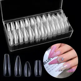 No Crease Fake Coffin Nail Art Tips Full Cover Nails Four Combinations Shaped Artificial s Transparent False 220716