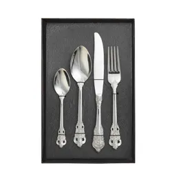 Vintage Western Gold & silver Plated Cutlery set Dining Knives Forks Teaspoons Set Golden Luxury Dinnerware Engraving Tableware