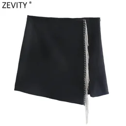 Zevity Women High Street Artificial Gem Tassel Decoration Mini Skirt Faldas Mujer Lady Chic Side Zipper Slim Vestidos QUN925 220401