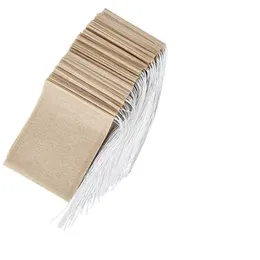 2021 100 pezzi / lotto bustina filtro per tè filtri strumenti pasta di legno naturale non sbiancata carta usa e getta infusore sacchetti vuoti con sacchetto con coulisse