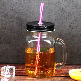 Glass Mason Jar Beer Mugs With Straw Cocktail Iced Coffee Soda Whiskey Tumbler Transparent Juice Milk Tea Oatmeal Cups BH6476 WLY