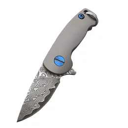 Neue Ankunft High-End Flipper Klappmesser Damaskus Stahl Drop Point Klinge TC4 Titanlegierung Griff Kugellager Schnell offene Taschenmesser