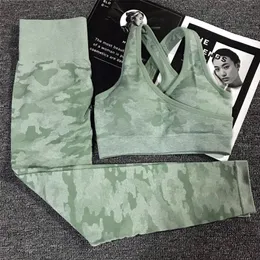 2st Camouflage Camo Yoga Set Sports Wear for Women Gym Fitness Clothing Booty Yoga Leggings + Sport BH Gym Sport Suit Femme 220513