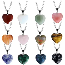 Natural Crystal Stone Pendant Necklace Creative Heart Shaped Gemstone Halsband Pink Crystal Fashion Accessory Gift With Chain 20mm 25mm