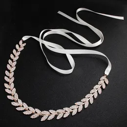 Wedding Sashes Bridal belt alloy leaf diamond ribbon body chain dress waist chain accessories