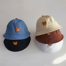 Topi Nelayan Bayi Beruang Lucu Warna Solid Kubah Bordir Kartun Ember Anak Perempuan Lakilaki Panama Musim Semi Panas 220611