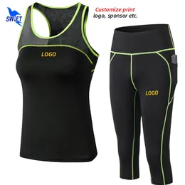 تخصيص Gym Fitness Sport Suit Women Stretch Yoga Set Sexy Workout Sportswear Vest Capris Capris 2pcs tracksuit recly running 220704