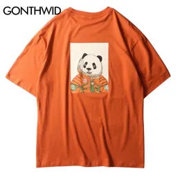 Gonthwid Spazio Panda Stampa Tee Camicette Moda Estate Hip Hop Casual Streetwear Magliette Uomo Harajuku Manica corta Magliette e camicette Maschio Swag 2501