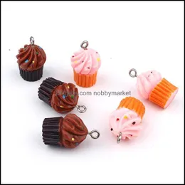 Charms smyckesfyndkomponenter 5st/mycket chokladkaka krämharts för örhänge 3D charm mat öronknapp nyckelchian pendell tillbehör drop d