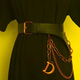 Cinture Cintura in vita femminile in pelle PU per pantaloni eleganti Fibbia in metallo Cintura nera da donna con catene Cintura punk con cinturino in jeans