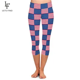 LETSFIND Summer New High Quaility 3D American Flags Print Women Leggings High Waist Plus Size Fitness Elastic Leggings 201014